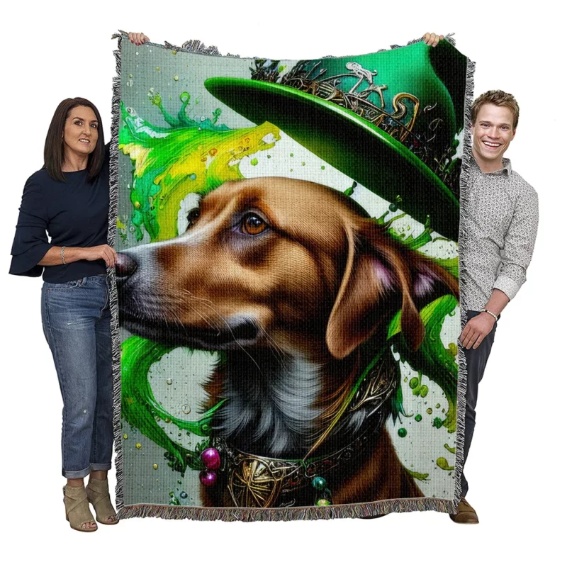 St. Patricks Day Dog Print Woven Blanket