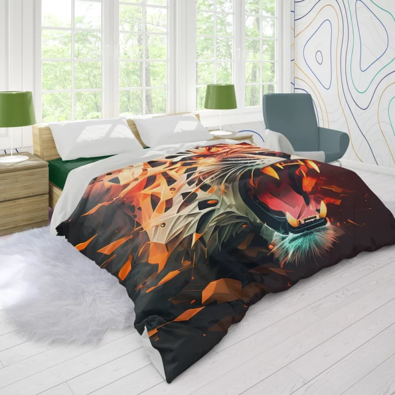 Striking Tiger on Black & Red Duvet Cover