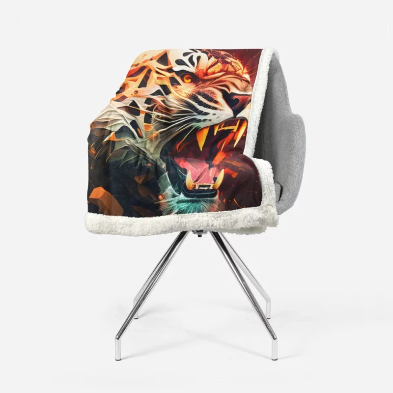 Striking Tiger on Black & Red Sherpa Fleece Blanket 1