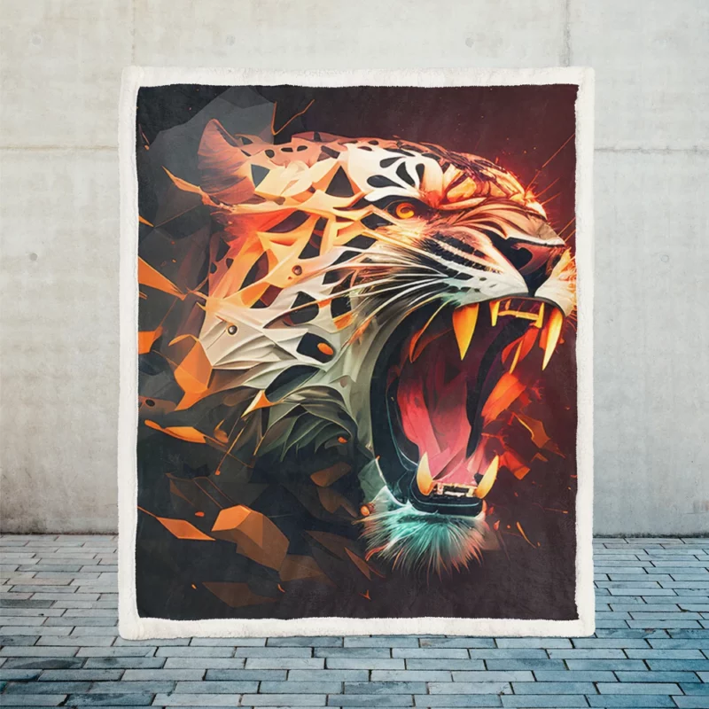 Striking Tiger on Black & Red Sherpa Fleece Blanket