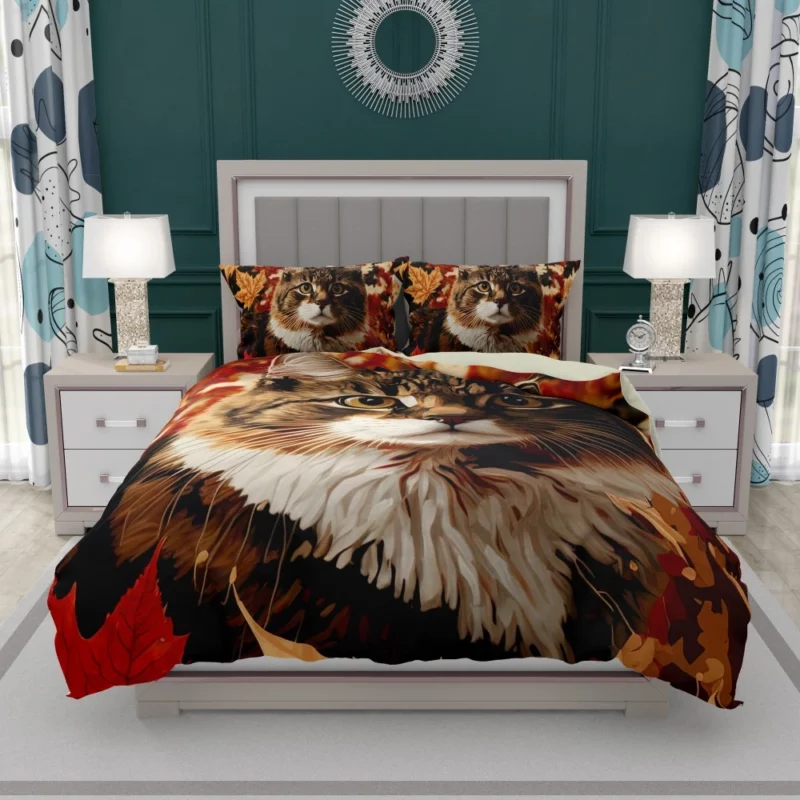 Striped Cat in the Leaves Bedding Set 1