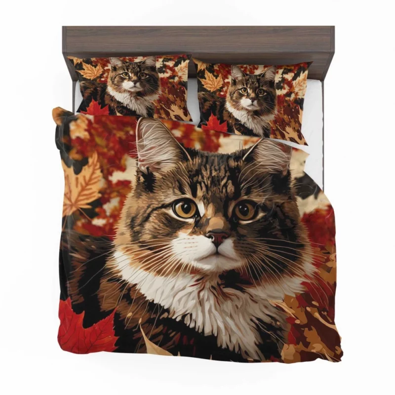 Striped Cat in the Leaves Bedding Set 2