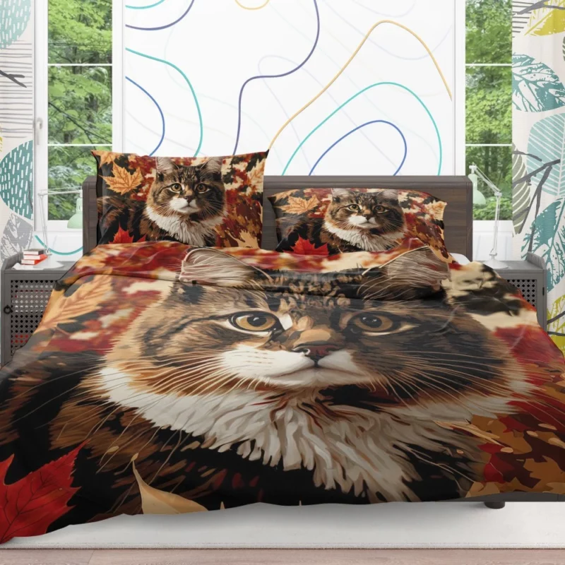 Striped Cat in the Leaves Bedding Set