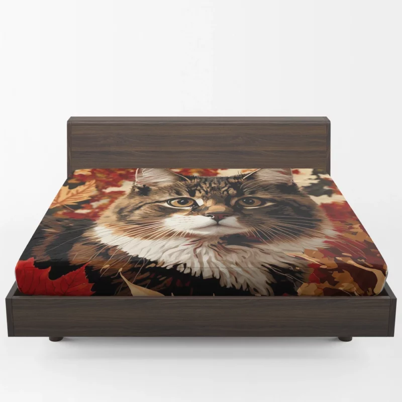 Striped Cat in the Leaves Fitted Sheet 1