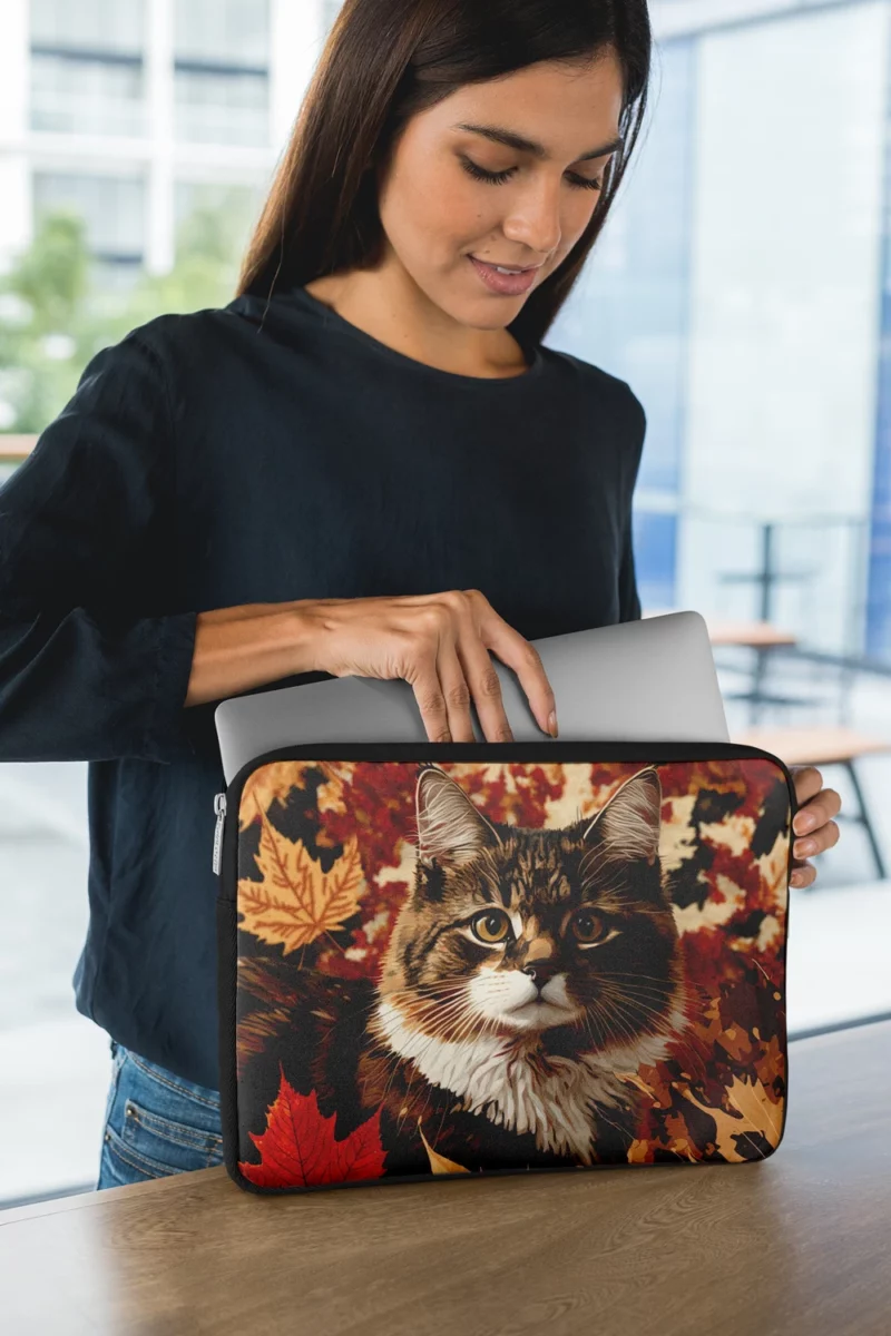 Striped Cat in the Leaves Laptop Sleeve 1