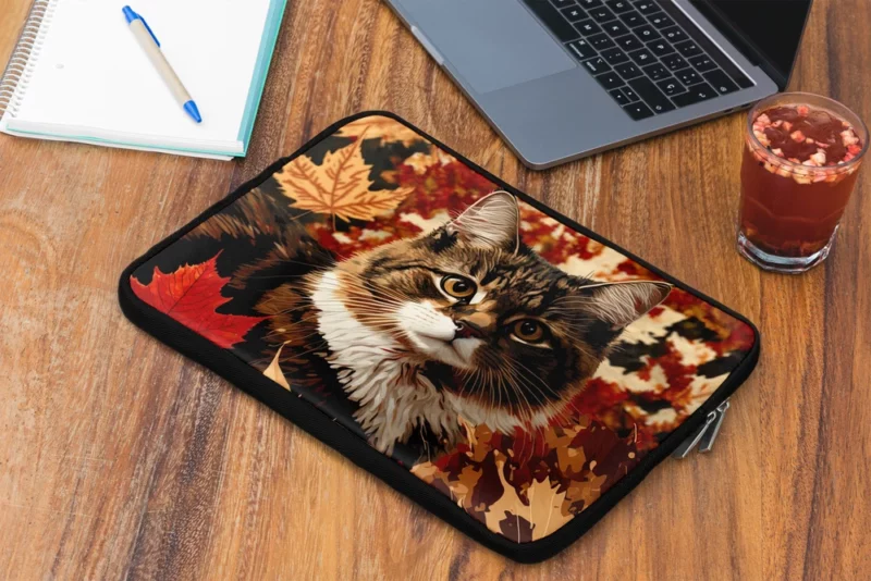 Striped Cat in the Leaves Laptop Sleeve 2