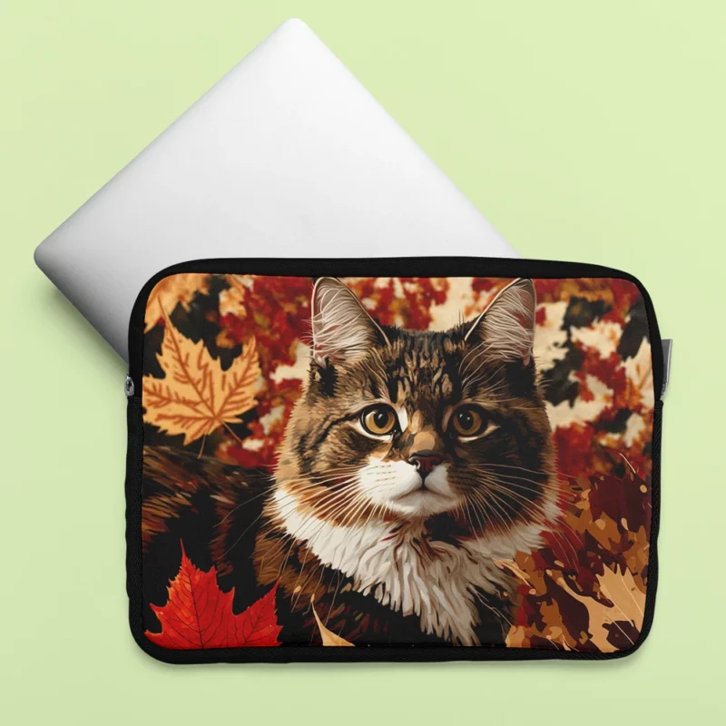 Striped Cat in the Leaves Laptop Sleeve