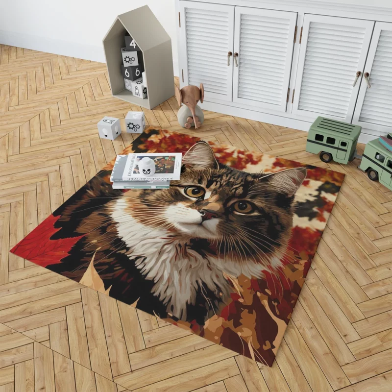 Striped Cat in the Leaves Rug 1