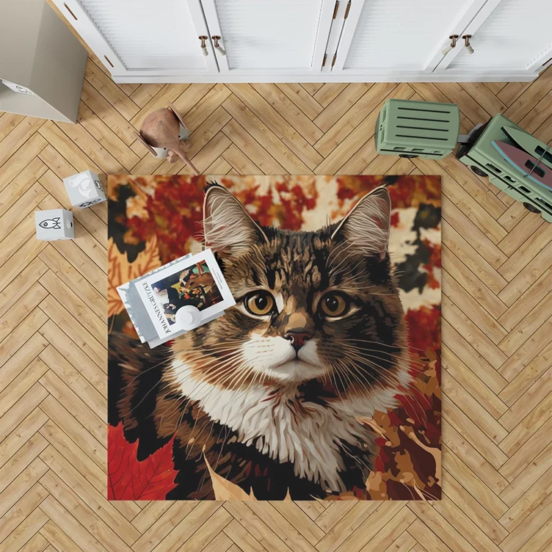 Striped Cat in the Leaves Rug