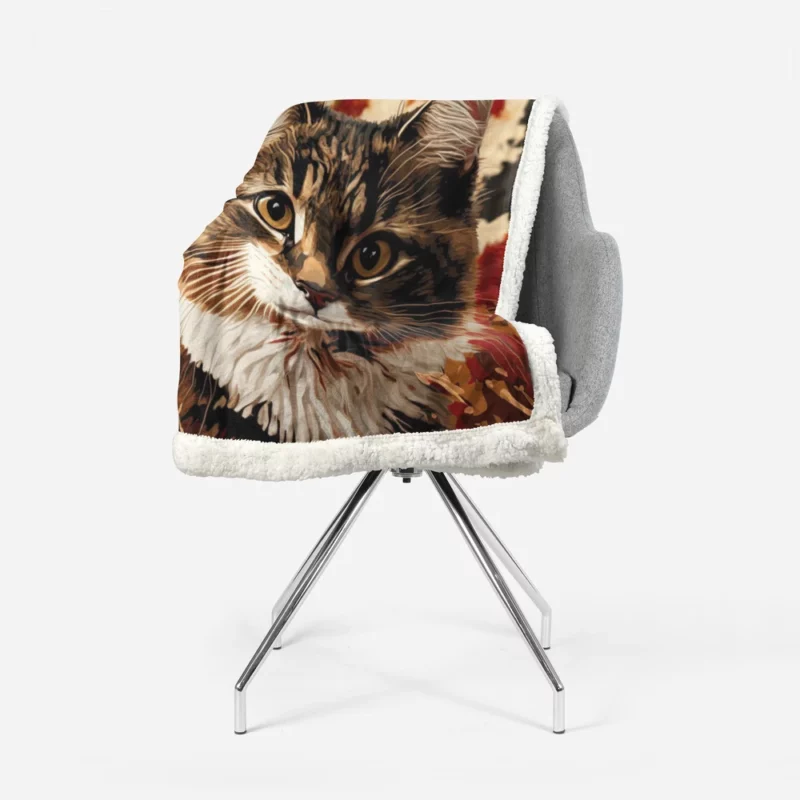 Striped Cat in the Leaves Sherpa Fleece Blanket 1