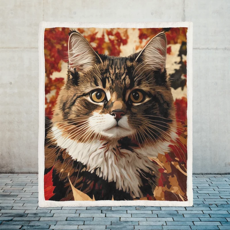 Striped Cat in the Leaves Sherpa Fleece Blanket