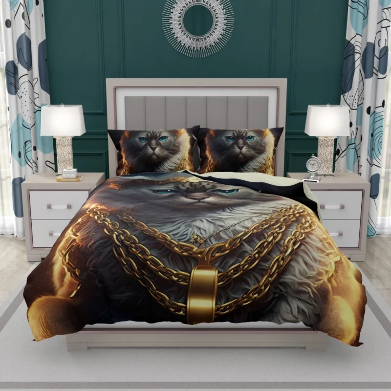 Stylish Rapper Cat with Gold Chains Bedding Set 1