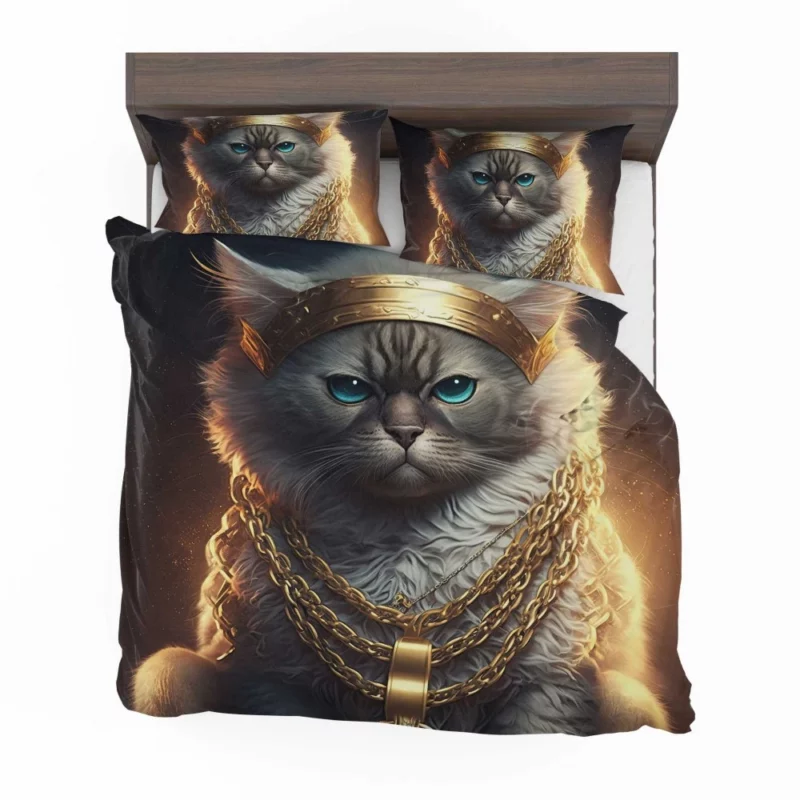 Stylish Rapper Cat with Gold Chains Bedding Set 2