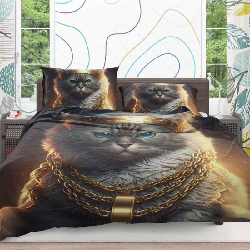 Stylish Rapper Cat with Gold Chains Bedding Set