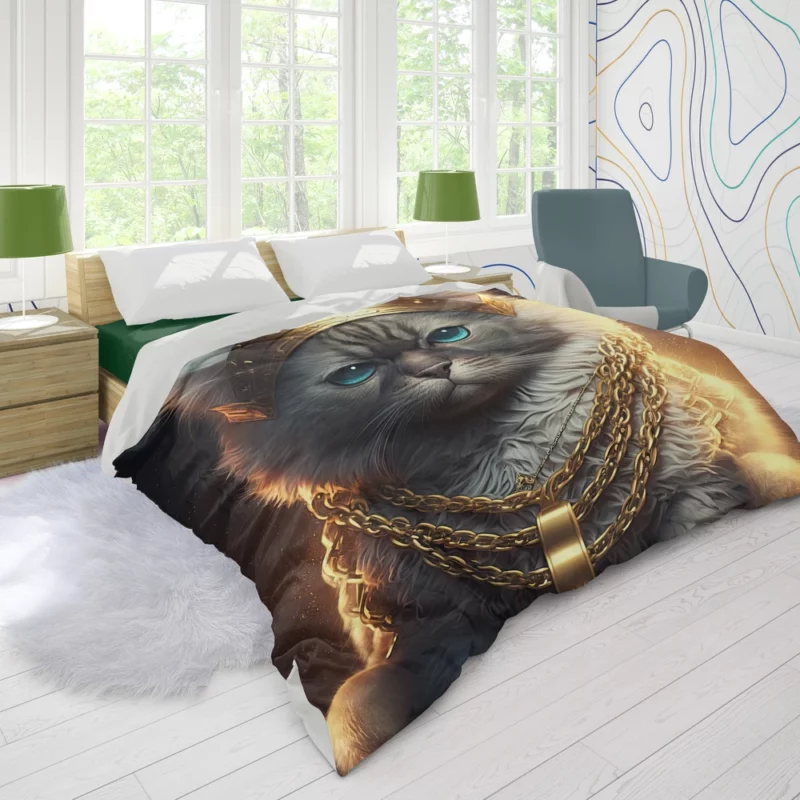 Stylish Rapper Cat with Gold Chains Duvet Cover