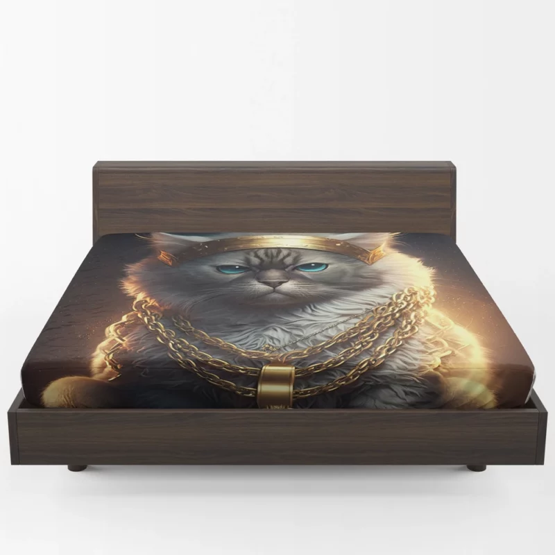 Stylish Rapper Cat with Gold Chains Fitted Sheet 1