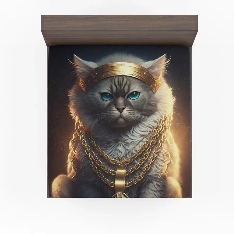 Stylish Rapper Cat with Gold Chains Fitted Sheet