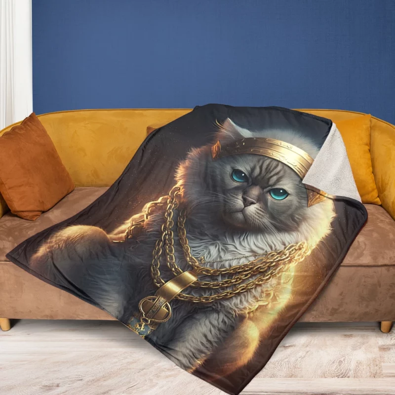 Stylish Rapper Cat with Gold Chains Fleece Blanket 1