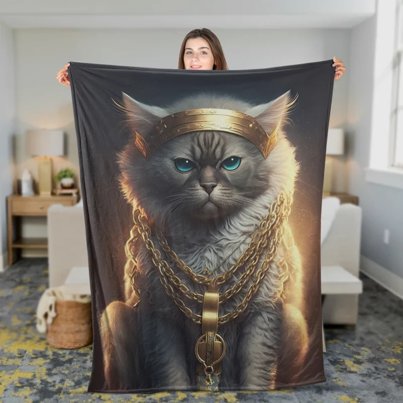 Stylish Rapper Cat with Gold Chains Fleece Blanket 2