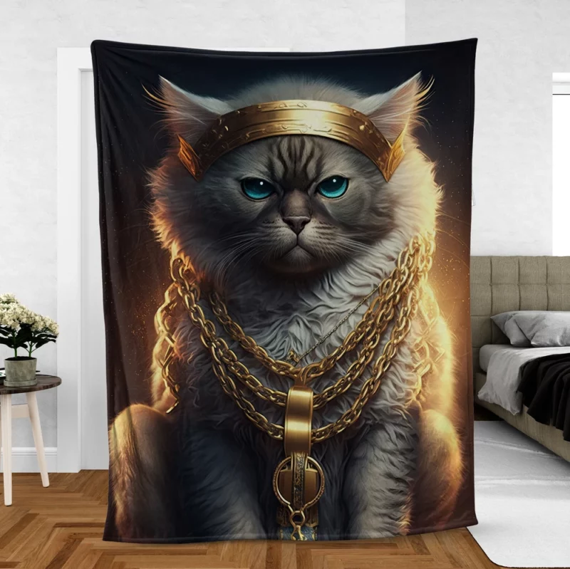 Stylish Rapper Cat with Gold Chains Fleece Blanket