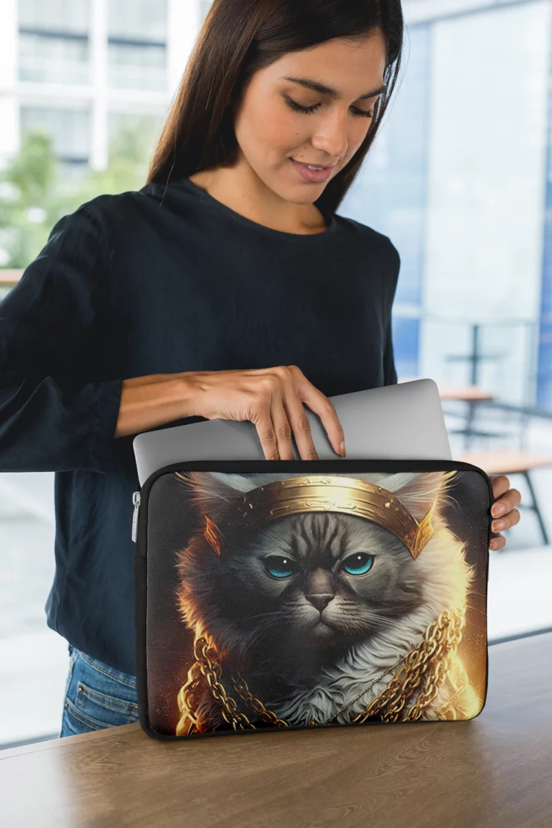 Stylish Rapper Cat with Gold Chains Laptop Sleeve 1