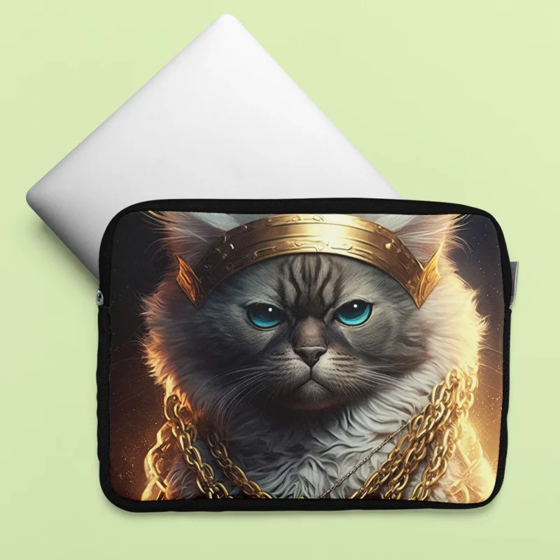 Stylish Rapper Cat with Gold Chains Laptop Sleeve