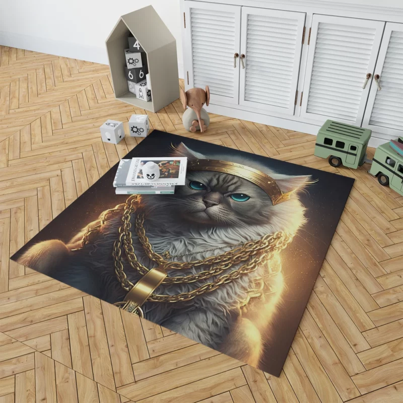 Stylish Rapper Cat with Gold Chains Rug 1