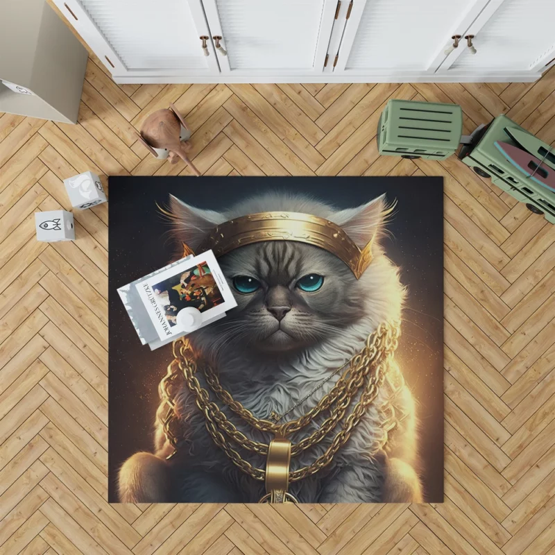 Stylish Rapper Cat with Gold Chains Rug