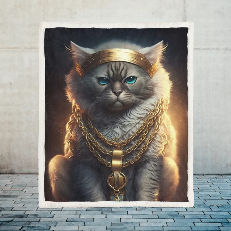 Stylish Rapper Cat with Gold Chains Sherpa Fleece Blanket