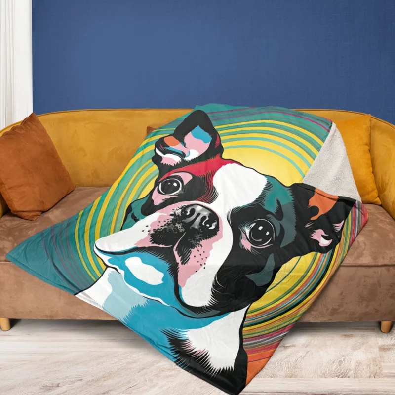 Stylized Boston Terrier Puppy Fleece Blanket 1