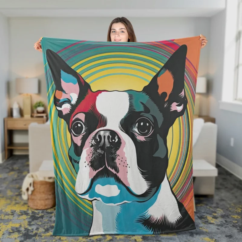 Stylized Boston Terrier Puppy Fleece Blanket 2