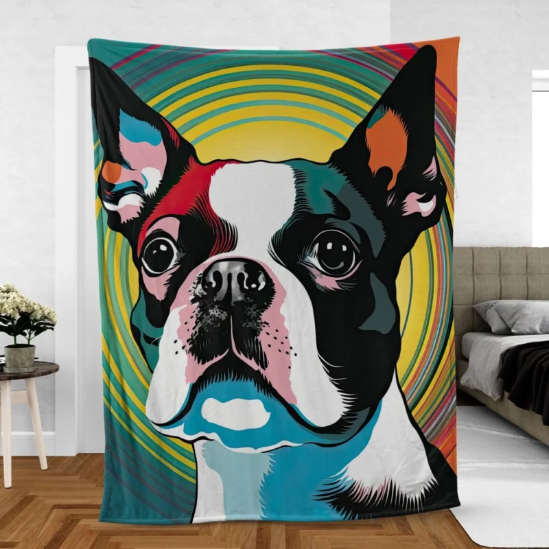 Stylized Boston Terrier Puppy Fleece Blanket