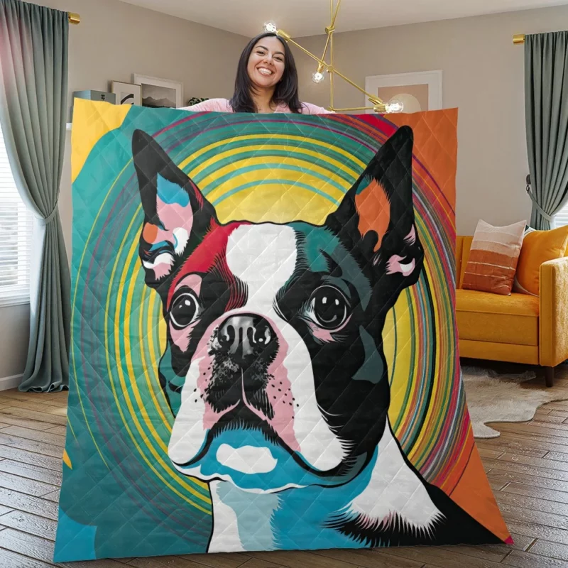 Stylized Boston Terrier Puppy Quilt Blanket