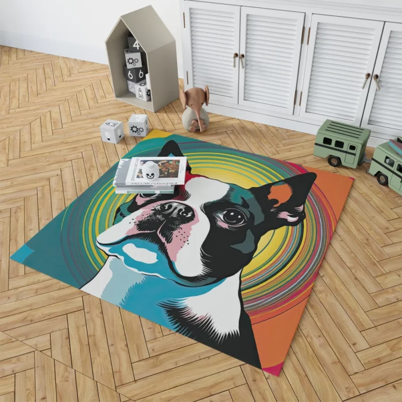 Stylized Boston Terrier Puppy Rug 1