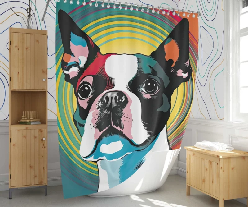 Stylized Boston Terrier Puppy Shower Curtain 1