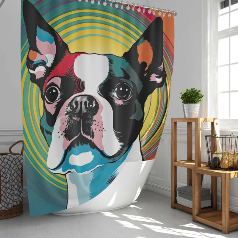 Stylized Boston Terrier Puppy Shower Curtain