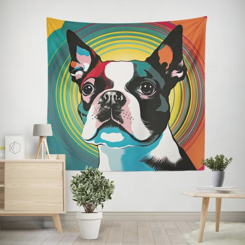 Stylized Boston Terrier Puppy Wall Tapestry