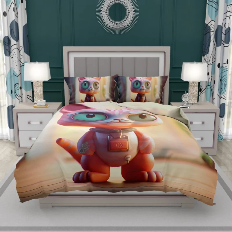 Stylized Toy Cat with Cyborg Features Bedding Set 1