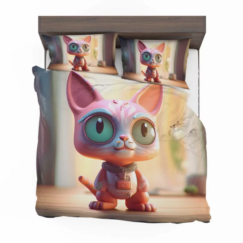 Stylized Toy Cat with Cyborg Features Bedding Set 2