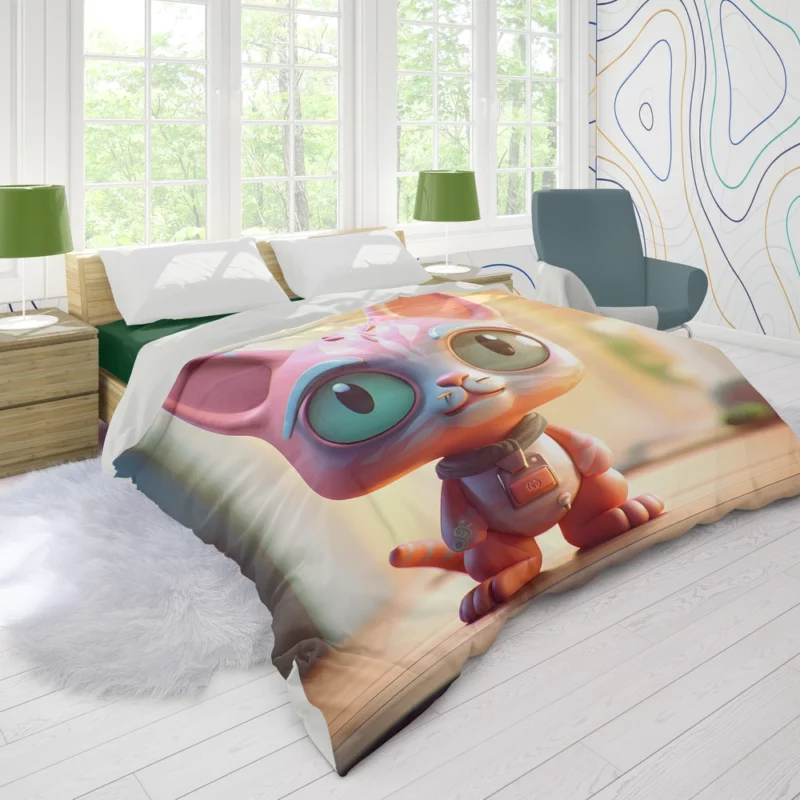 Stylized Toy Cat with Cyborg Features Duvet Cover