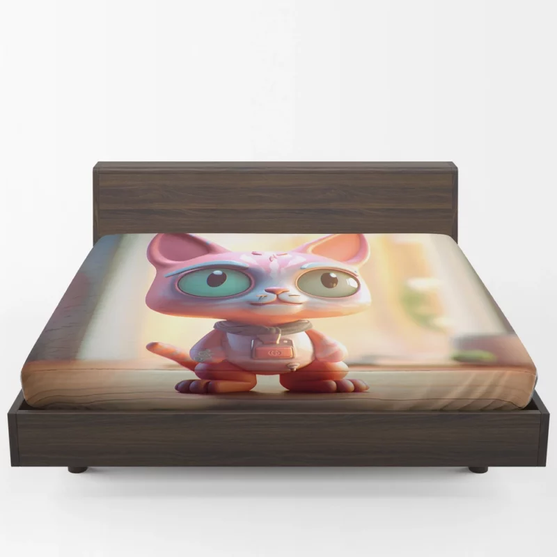 Stylized Toy Cat with Cyborg Features Fitted Sheet 1