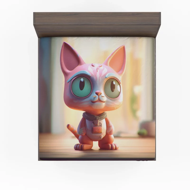 Stylized Toy Cat with Cyborg Features Fitted Sheet