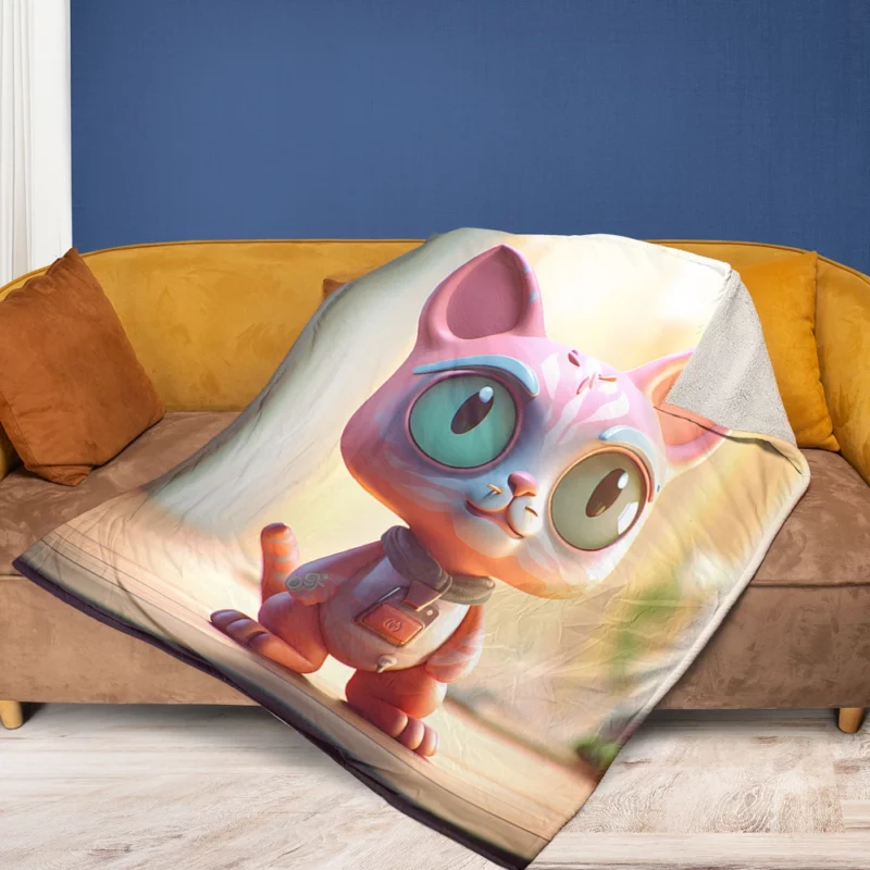 Stylized Toy Cat with Cyborg Features Fleece Blanket 1