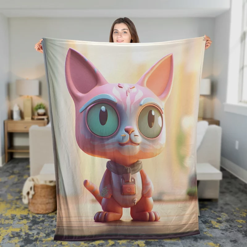 Stylized Toy Cat with Cyborg Features Fleece Blanket 2