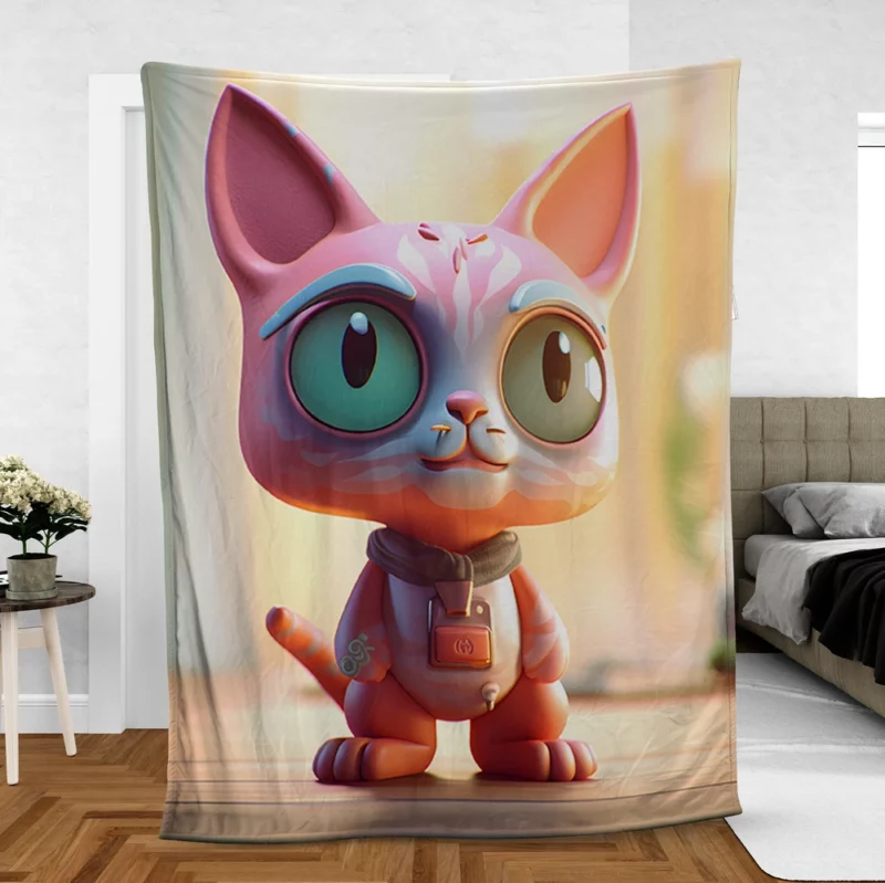 Stylized Toy Cat with Cyborg Features Fleece Blanket