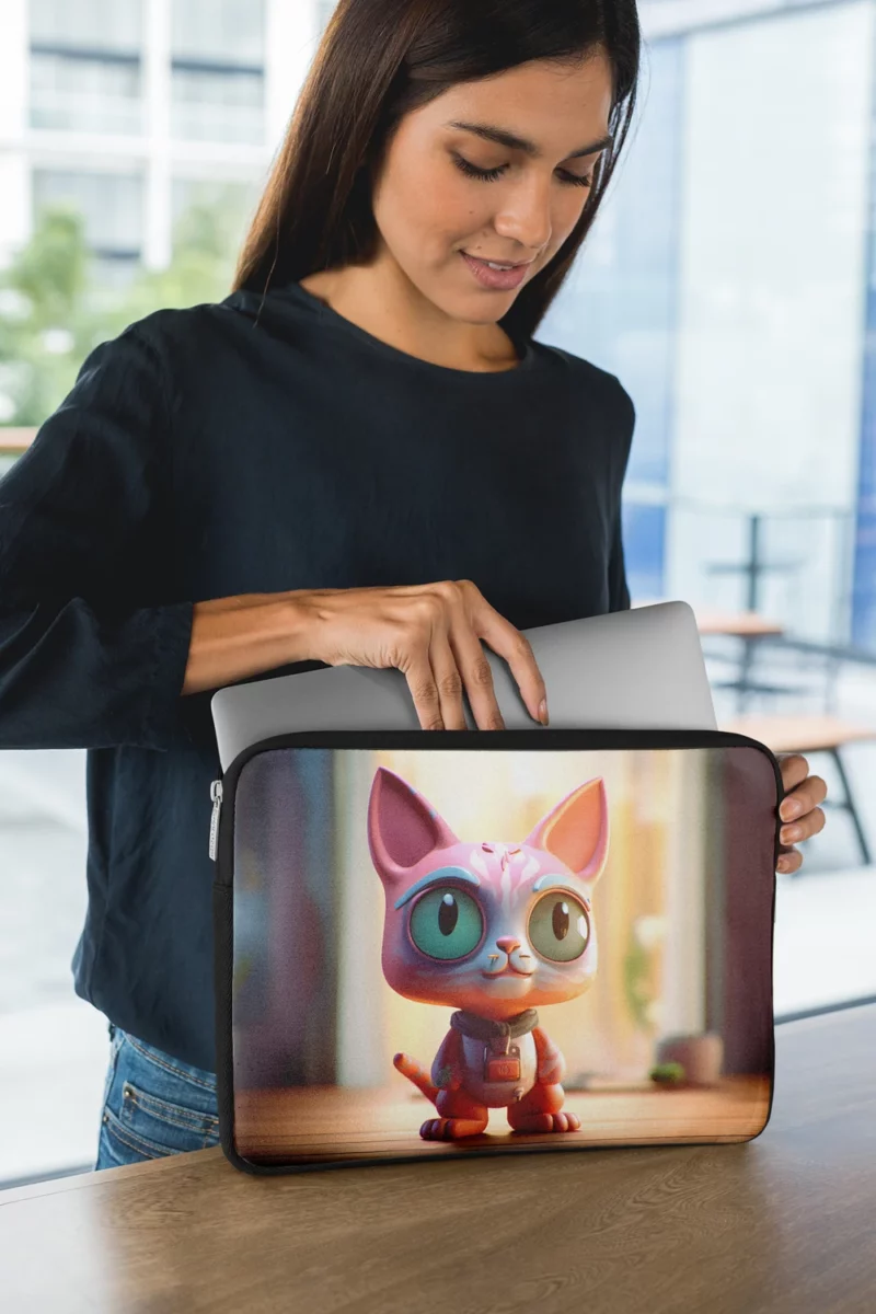 Stylized Toy Cat with Cyborg Features Laptop Sleeve 1