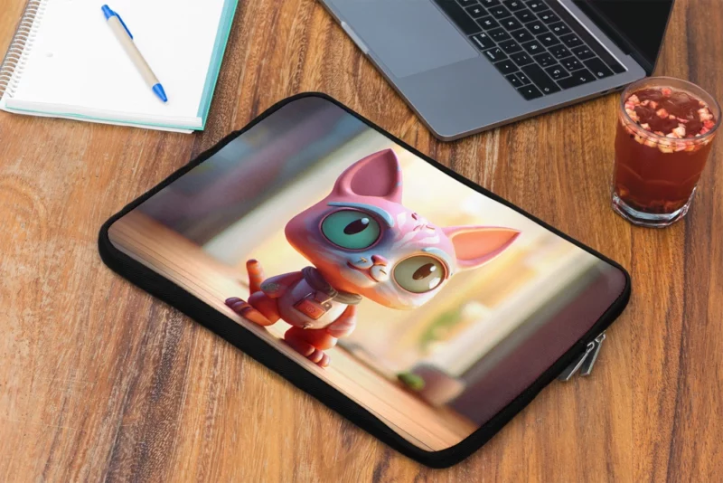 Stylized Toy Cat with Cyborg Features Laptop Sleeve 2