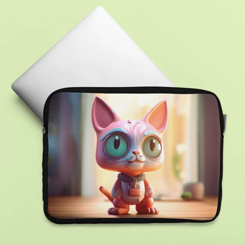 Stylized Toy Cat with Cyborg Features Laptop Sleeve