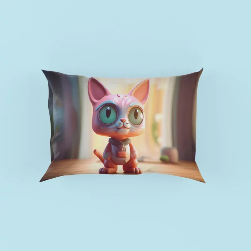 Stylized Toy Cat with Cyborg Features Pillow Cases