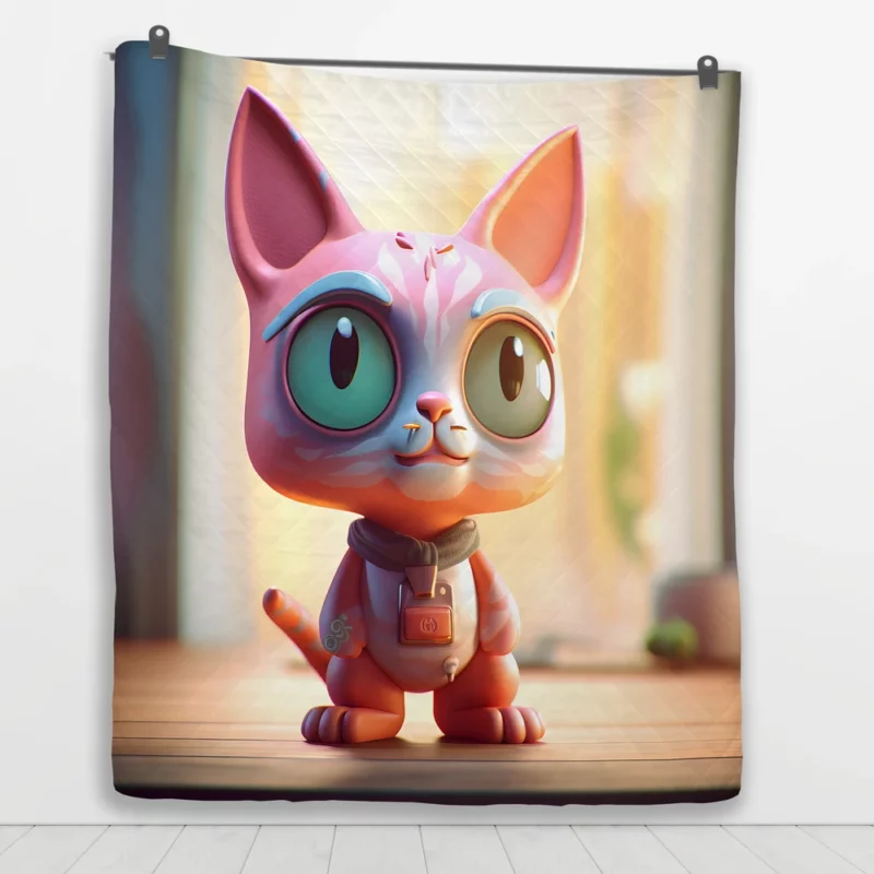 Stylized Toy Cat with Cyborg Features Quilt Blanket 1